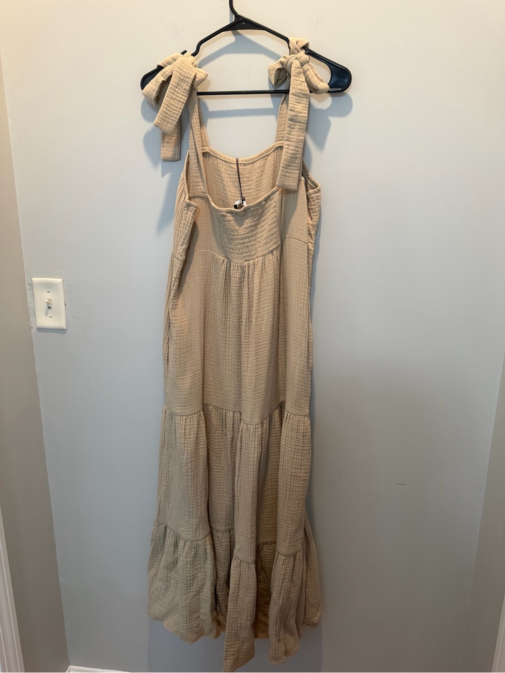 S’Edge Cotton Gauze Tie-Shoulder Tiered Maxi Dress in Taupe - Picture 5 of 6